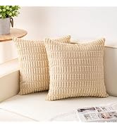 Aegero Pack of 2 Corduroy Decorative Throw Pillow Covers 18x18 InchSoft Boho Striped Pillow Cover...