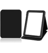 PDOZV Folding Travel Mirror PU Portable Adjustable Rectangular Ultrathin Vanity Mirror with Stand...