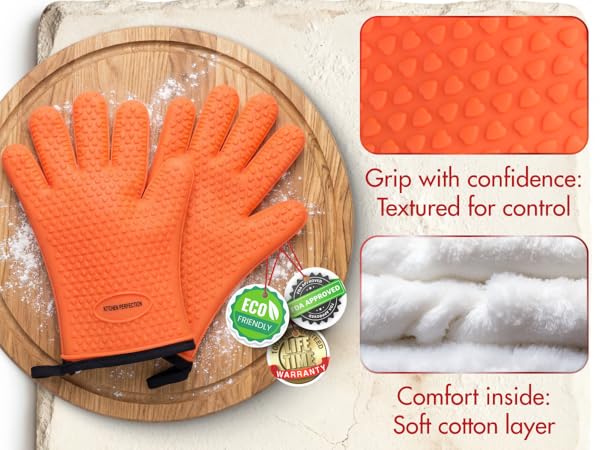 KITCHEN PERFECTION Silicone Pizza Oven Gloves -Extreme Heat Resistant Gloves
