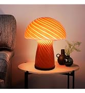 UBOORY Mushroom Table Lamp,Glass Nightstand Light,Translucent Vintage Style Desk Lamp,Swirl Light...
