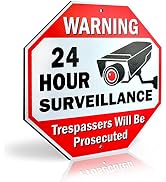 Signs Authority Reflective Warning 24 Hour Surveillance No Trespassing Metal Sign for Home Busine...