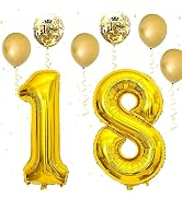 18th Birthday Decorations for Girls, 18th Birthday Balloons with 40 Inch Gold Foil Number 18 Ball...