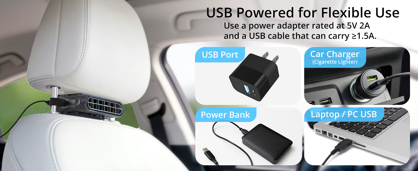 usb car back seat fan