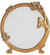 Nerien Resin Vintage Makeup Mirror Decorative Tabletop Rectangle Mirror Gold Standing Desktop Cos...