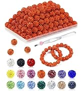 120PCS FIVEIZERO Rhinestone Beads for Jewelry Making, 10mm Orange Shiny Round Sparkle Crystal Cla...