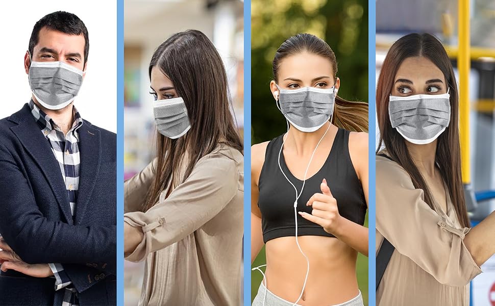 Grey Face Masks,Face Masks, 100 Pack Face Mask,Masks Disposable