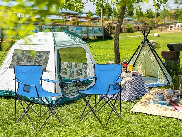 HaSteeL black camping chairs with 2 cup holders for any outdoors activities