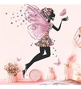 Supzone Butterfly Girl Wall Stickers Flowers Fairy Wall Decal Removable Vinyl Wall Art Stickers f...