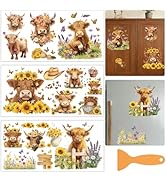 PRESSINART 3 Sheets Highland Cow Rub on Transfers for Furniture Craft Decor 6"x12" Cow Sunflower ...