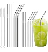 12-Pack Reusable Stainless Steel Metal Straws with Cleaning Brush - Long Metal Straws Drinking fo...