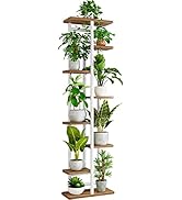 YOCOMEY 8 Tier 9 Potted Wood Tall Plant Stand Metal Rack Indoor, Multiple Flower Pot Holder Shelv...