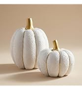 White and Gold Pumpkin Fall Decor, Set of 2 Resin Pumpkins for Decorating | 2Pcs Artificial Decor...