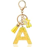 ANHBKAR Resin Alphabet Initial Letter Keychain with Star Pendant and Tassel - Cute Bag Charm for ...