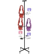 12-Head Wig Holder Stand, 360° Rotating Wig Display& Storage Rack W/ 4 Universal Wheels, 70in H M...