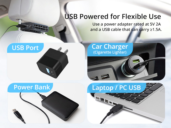 usb car back seat fan