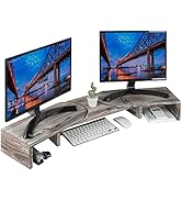 J JACKCUBE DESIGN Rustic Wood Dual Monitor Stand with Adjustable Angle Riser 2 Monitors Office De...