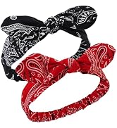 HFZRZFH 2 Pack Bandana Headbands for Women Non Slip, Cute Retro Paisley Print Hair Bows with Rabb...