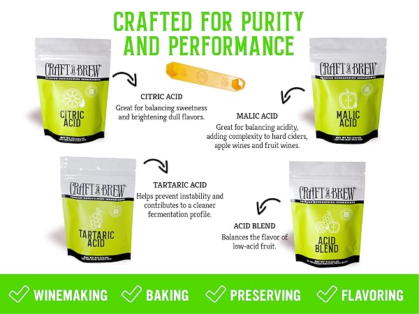 Crafted for Purity and Performance, Citric Acid, Tartaric Acid, Malic Acid, Acid Blend