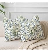 De-Mediocre Morden Boho Pillow Covers Floral Leaves Throw Pillow Covers Blue Green Art Decorative...