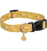 Cotton Handmade Dog Collar for Small Medium Large Dogs,Yellow Daisy with Pendant Cute Dog Collars...