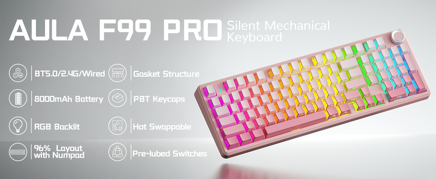 Silent linear mechanical keyboard wireless customizable RGB backlight keyboard quiet office gaming