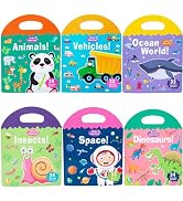 6 Sets Portable Jelly Quiet Busy Sticker Book, Vehicle & Animal & Ocean & Dinosaur & Insect & Spa...