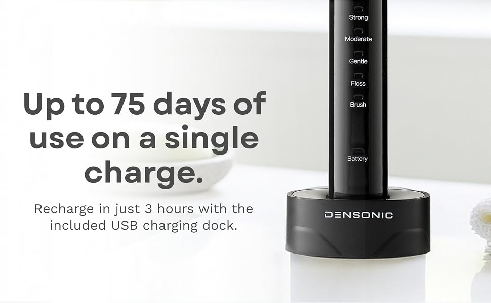 75-Day Use Per Charge rechargeable toothBrush with a usb charging dock