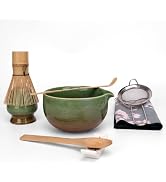 Joyscale Matcha Whisk Set, Matcha Bowl with Spout 8 Pcs Matcha Kit Set(Kiln Green) for Making Bre...