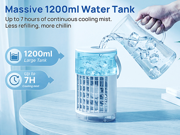 Mini ac for desk with 1200ml water tank