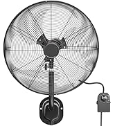 Uthfy 20 Inch High Velocity Wall Mount Oscillating Fan, 7200CFM Metal Industrial Fan with Wired R...
