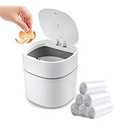 Mini Desk Trash Can with Lid with Trash Bags 180 pcs Press-Top 0.5 Gallon Tiny Countertop Waste B...