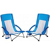 NEWBULIG Low Beach Camping Chairs Set of 2 for Adults, Low Profile Lawn Chair with Cup Holders & ...