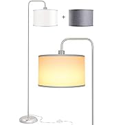 PARTPHONER LED Floor Lamp for Living Room, Modern Standing Lamp with 2 Hanging Shades (White/Grey...