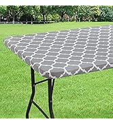smiry Rectangle Picnic Tablecloth, Waterproof Elastic Fitted Table Covers for 6 Foot Tables, Wipe...