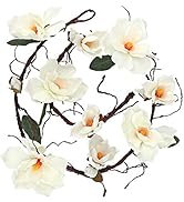 LIUCOGXI 6.1Ft Artificial Magnolia Flower Garland,Hanging Vine with White Magnolia Flower for Wed...