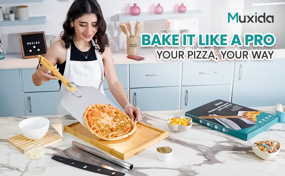 pizza peel and pizza rocker cutter pizza paddle bread peel for outdoo and kitchen pizza pastery pan