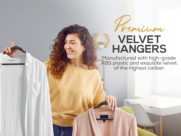 Velvet hangers pack space saving black felt non-slip closet adult room slim thin bulk set gray cloth