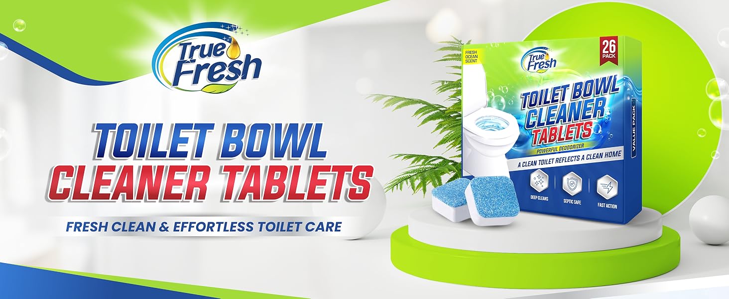 Toilet bowl, cleaner tablets, cleaning tablet, clean toilet, deodorize, remove limescale