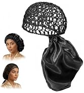 2 in 1 Shower Wrap Cap Bonnet Reversible Adjustable, Double Layer Press Hair Wrap with Net, Sleep...
