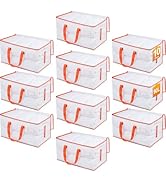 KYODOLED Clear Moving Bags with Orange Handles, 10-Pack Heavy Duty Storage Totes for Clothes & Be...