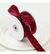 HUIHUANG Red Velvet Ribbon 1 inch x 10 Yards Luxury Crushed Velvet Ribbon for Christmas Tree Orna...