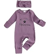 Kuriozud My First Halloween Outfit Baby Girl Ghost Romper Pumpkin Onesie Newborn Preemie Girl Paj...
