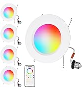 HYDONG 4 Pack 5/6 Inch Smart LED Recessed Ceiling Lights,Bluetooth Control RGB LED can Lights,APP...