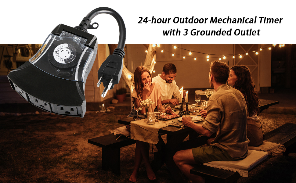 24-hour Outdoor Mechanical Timerwith 3 Grounded Outlet