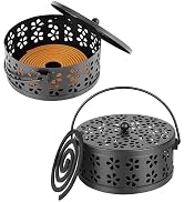 Whiidoom Retro Portable Iron Mosquito Coil Holder with Handle Round Fireproof Incense Holder (2 P...