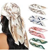 HBselect 4PCS Head Scarf for Women 35” Head Scarves Silk Like Satin Neck Scarfs Square Bandana Ha...