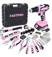 FASTPRO 177-Piece 20V Pink Cordless Lithium-ion Drill Driver and Home Tool Set, Lady's Home Repai...