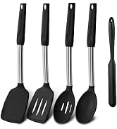 Silicone Cooking Spatulas and Spoons, 5 Pack Heat Resistant Solid & Slotted Silicone Cooking Uten...