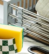 Kitchen Sponge Holder, Ceramic Sponge Organizer Checkered Scrubby Holder Sink Caddy Scrub Dish Ra...