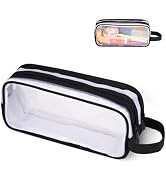 JIANTA Mesh Pencil Case, Large Clear Pen Pouch with Zipper and 2 Compartments, Makeup Cosmetics B...